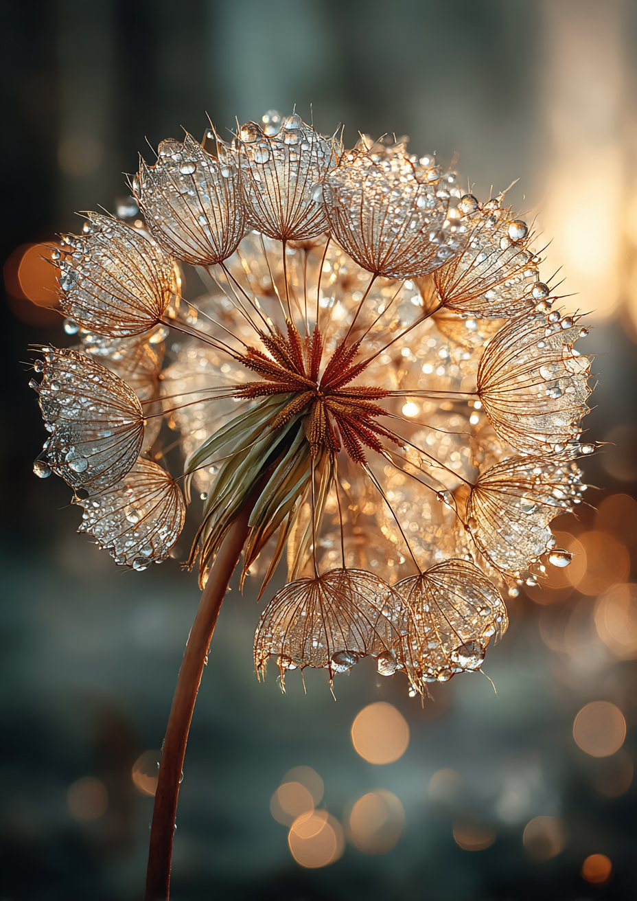 Sunlit garden with morning light through the flowers